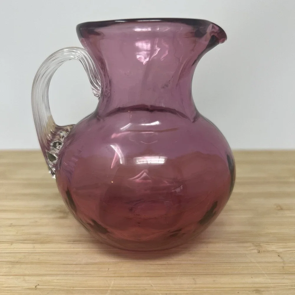 Vintage Set Of 3 Cranberry Glass Hand‎ Blown Pilgrim  Vase & Pitchers EUC